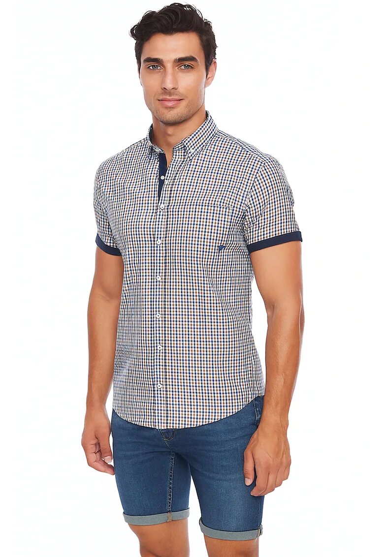 Vegea Camasa slim fit cu model - Galben/Albastru inchis