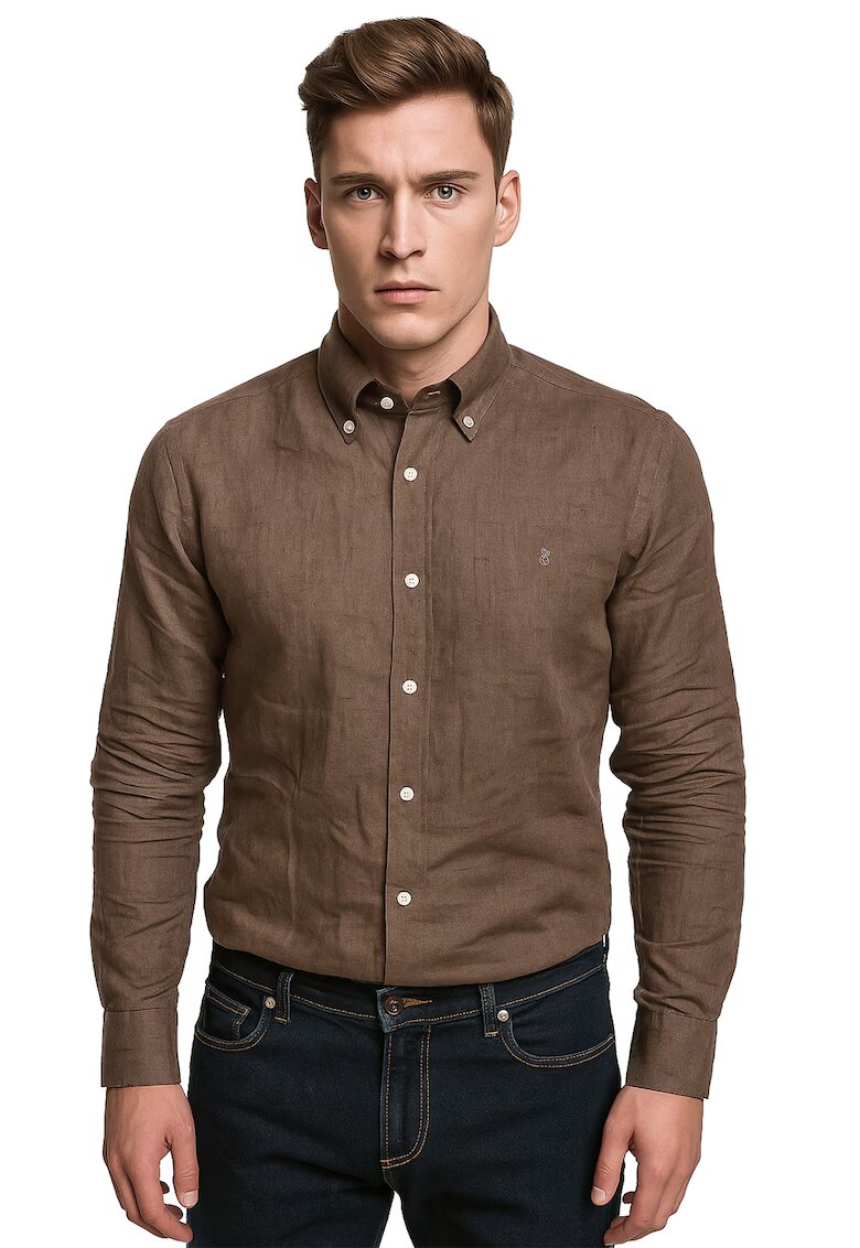 Vegea Camasa slim fit de in - Maro