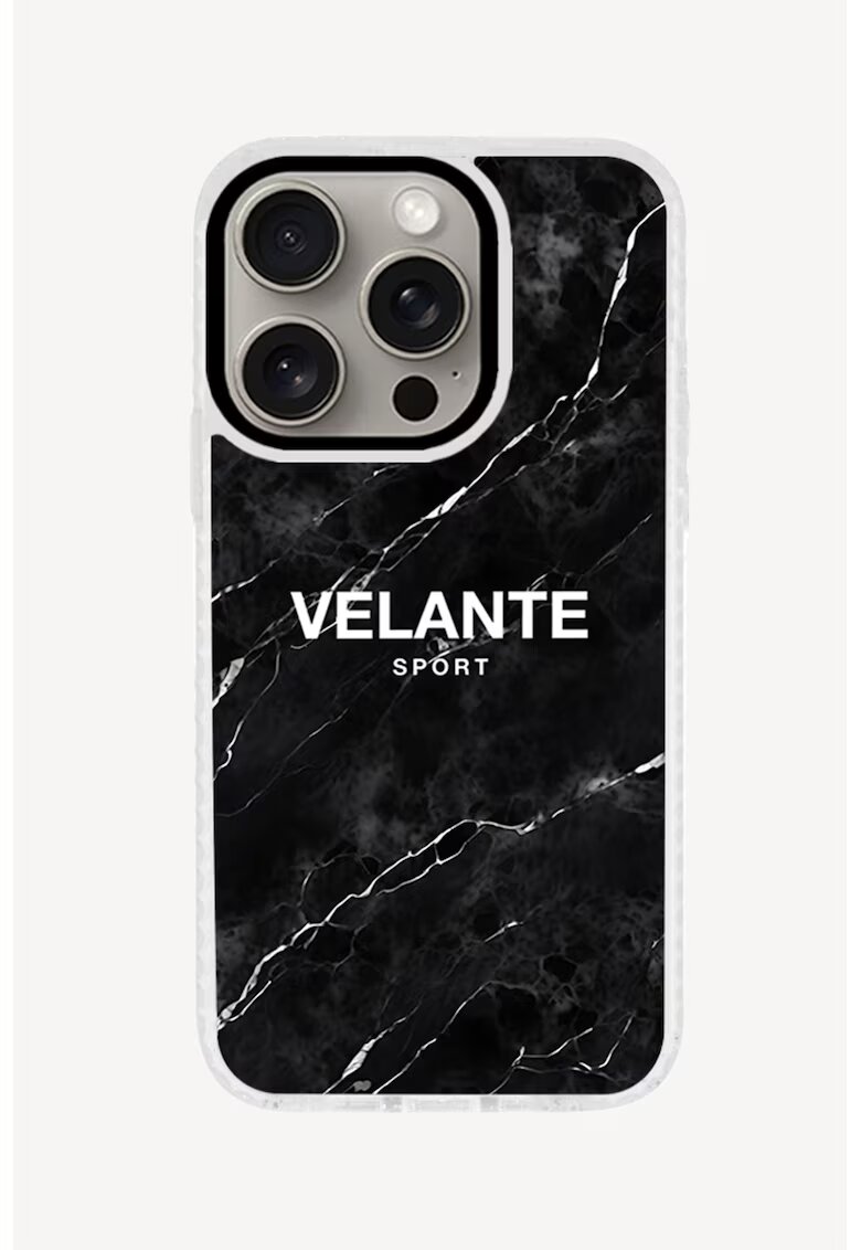 VELANTE OFFICIALE Husa unisex cu imprimeu logo pentru iPhone 15 PRO - Alb/Negru stins