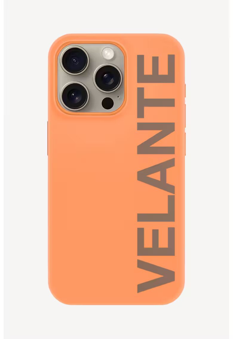 VELANTE OFFICIALE Husa unisex cu imprimeu logo pentru Iphone 15 Pro - Portocaliu pal