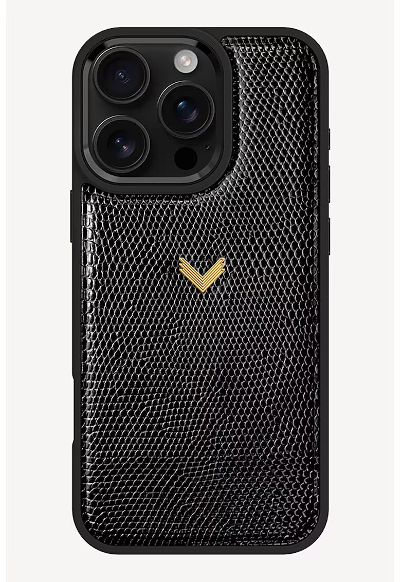 VELANTE OFFICIALE Husa unisex de telefon din piele cu imprimeu solzi de soparla iPhone 16 Pro Max Solstice - Negru