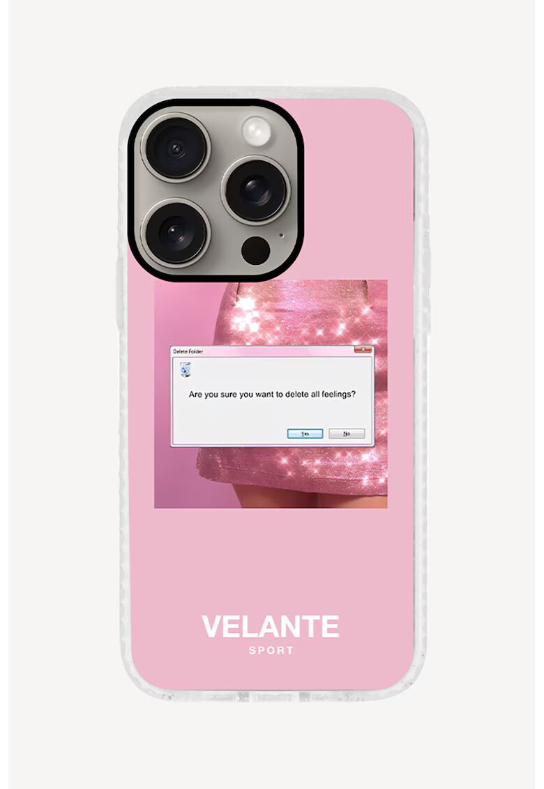 VELANTE SPORT Husa unisex pentru telefon iPhone 15 Pro - Alb murdar/Roz