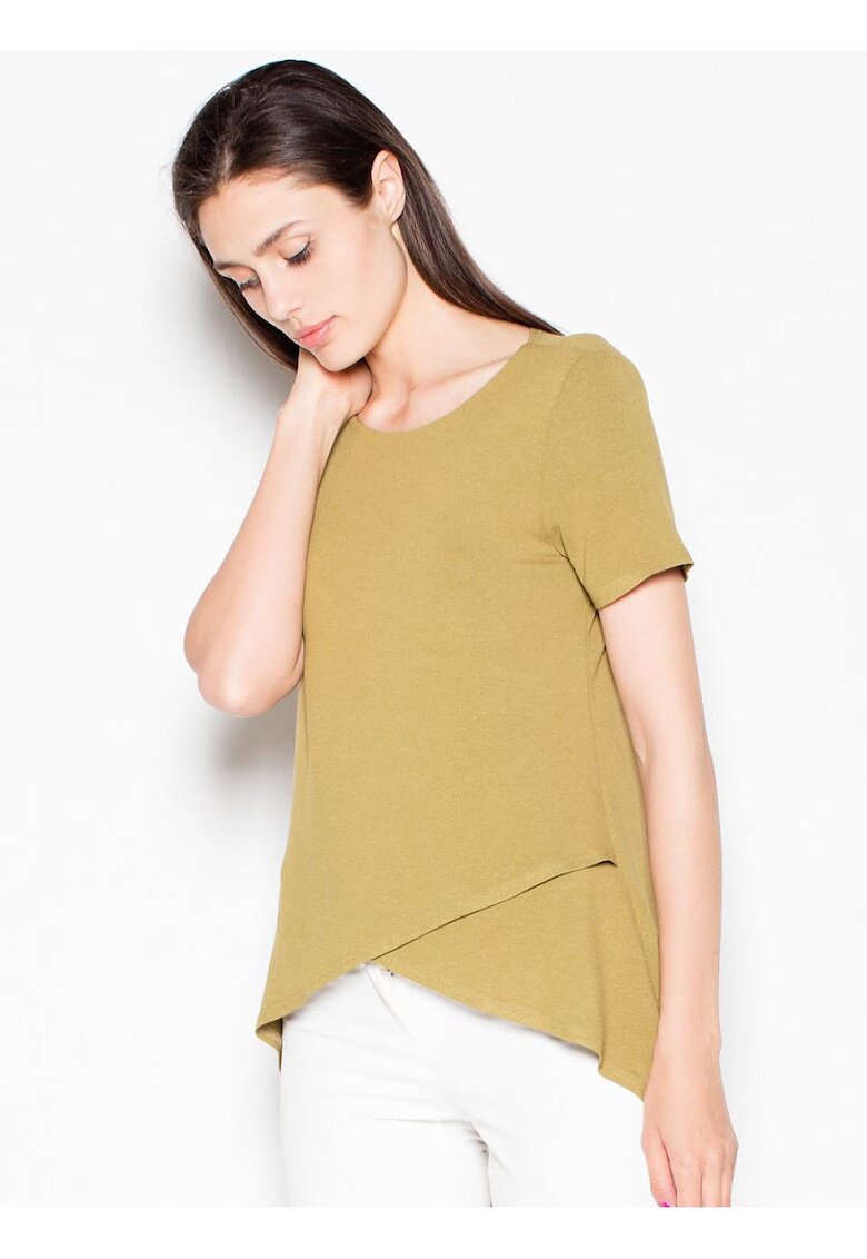 Venaton Bluza dama asimetrica - fata pliata - verde - viscoza
