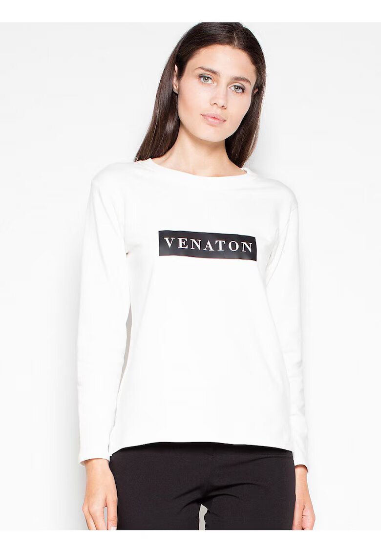 Venaton Bluza dama asimetrica - imprimeu original - bej - bumbac