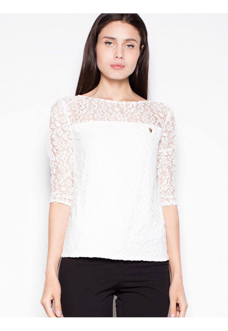 Venaton Bluza dama - bej - maneci 3/4 - top transparent cu puncte - poliester
