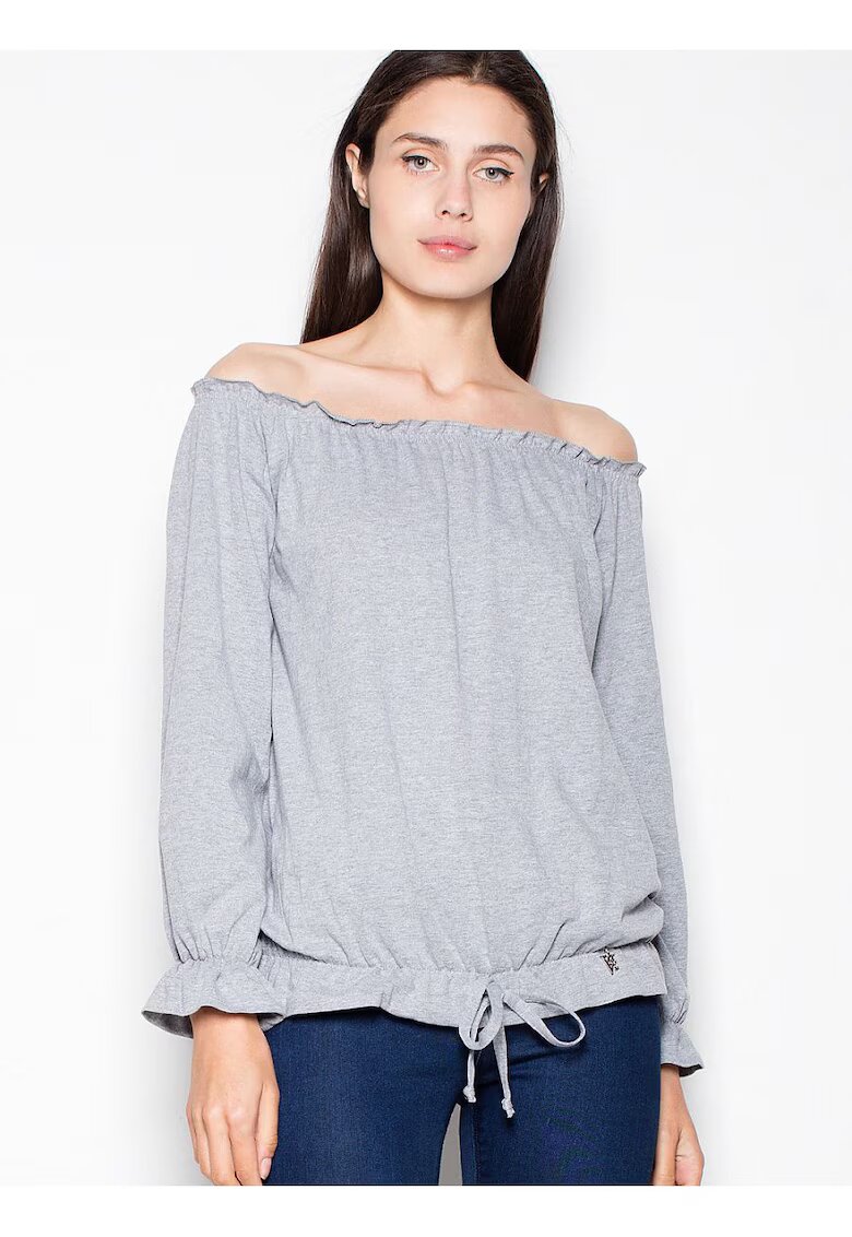 Venaton Bluza dama gri - bumbac - maneca lunga - model lejer cu pliuri