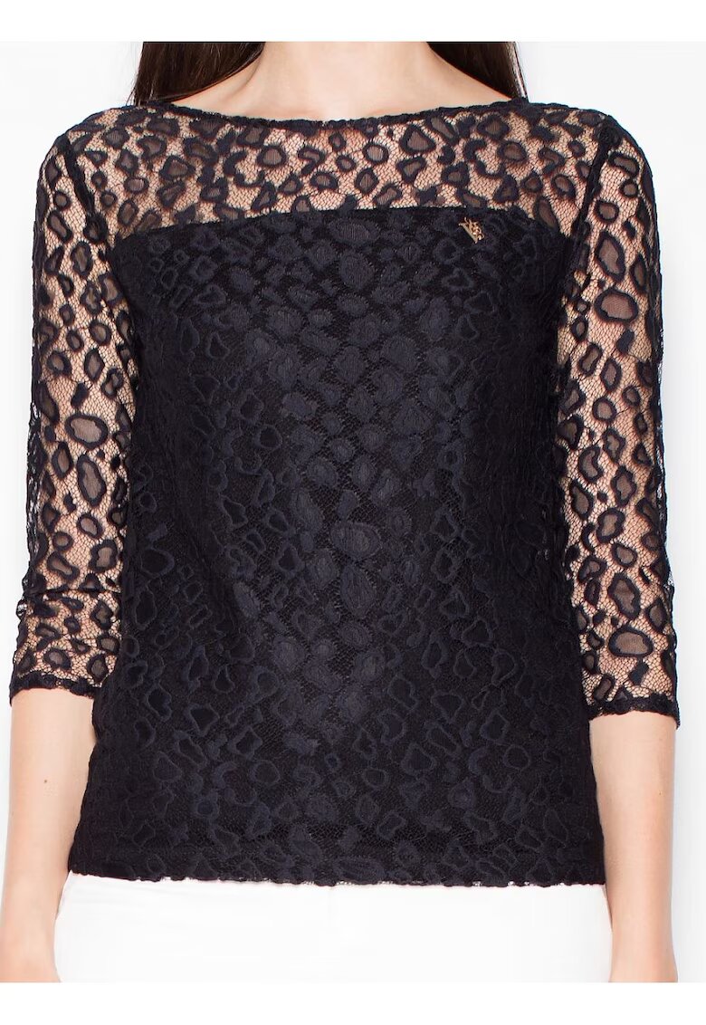 Venaton Bluza dama - maneci 3/4 - transparent cu puncte - negru - poliester