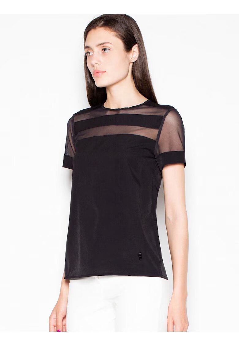 Venaton Bluza dama - neagra - cu maneci scurte - decolteu semicircular - material de calitate -