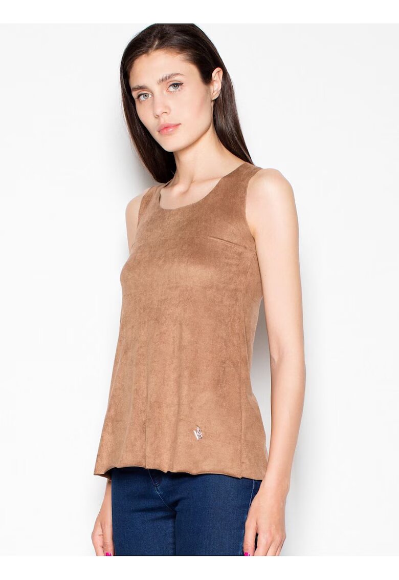 Venaton Bluza dama - piele intoarsa - decolteu semicircular - maro - poliester