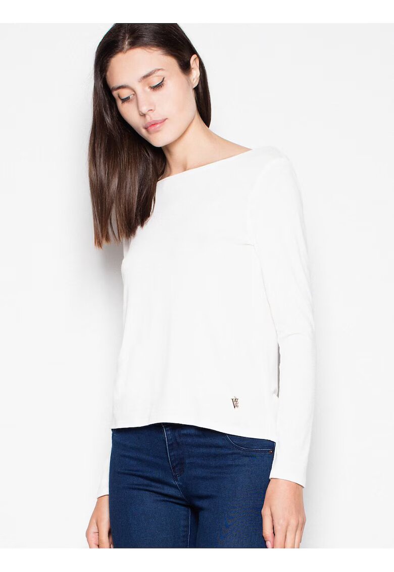 Venaton Bluza dama - scurta - cu maneci lungi - decupaj spate - bej - viscoza