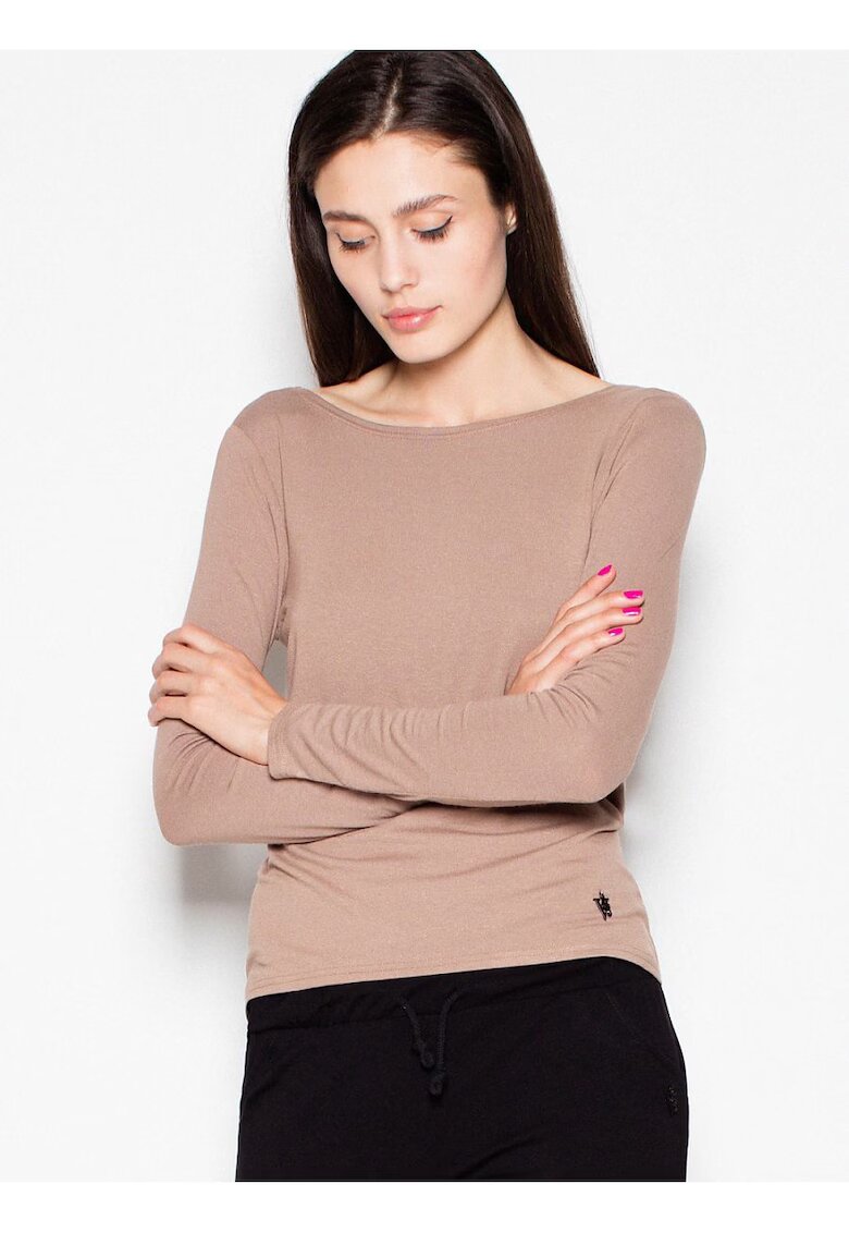 Venaton Bluza dama - scurta - cu maneci lungi - decupaj spate - culoare bej - material viscoza