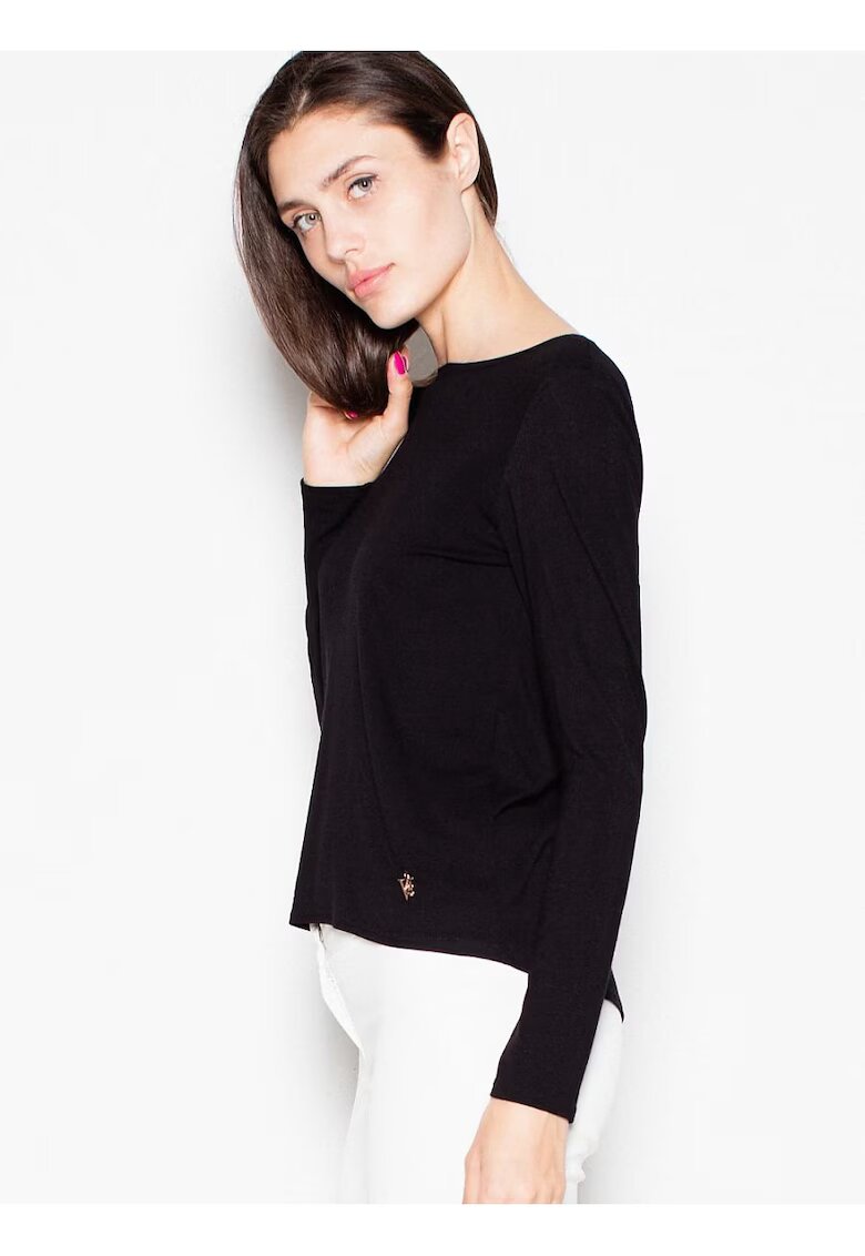 Venaton Bluza dama - scurta - cu maneci lungi - decupaj spate - neagra - viscoza