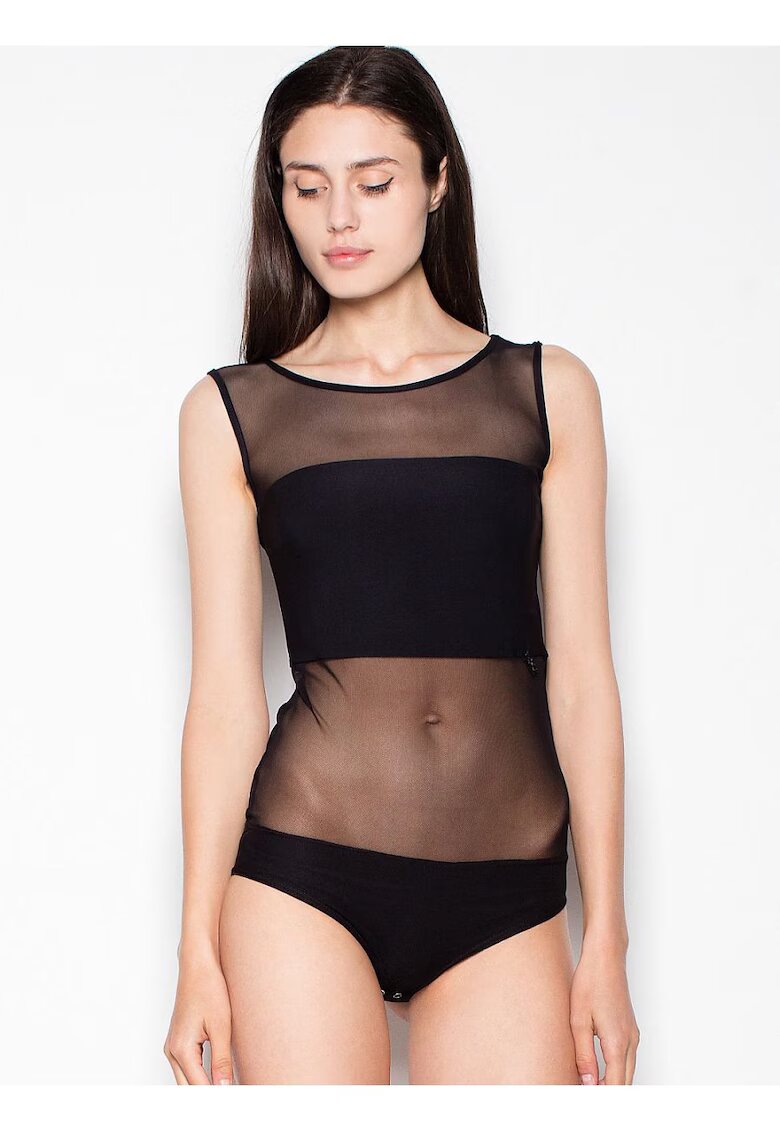 Venaton Body transparent - decolteu semicircular - negru - poliester -