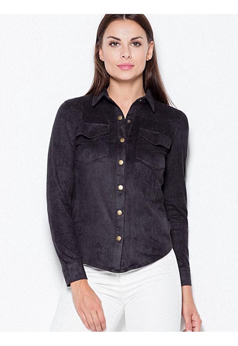 Venaton Camasa dama lunga - neagra - din piele intoarsa - cu nasturi metalici - 95% poliester - 5% elastan