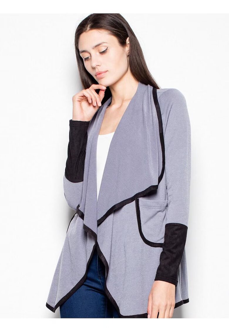 Venaton Cardigan dama - elegant - gri - cu guler captusit - poliester