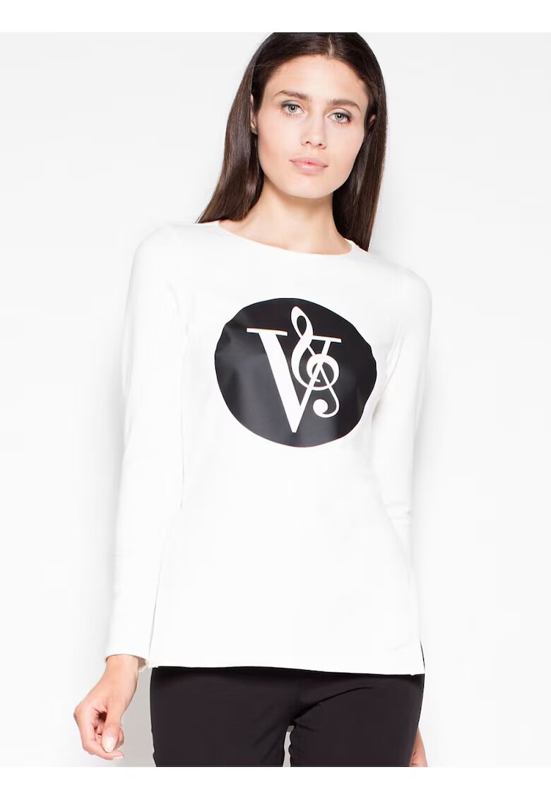 Venaton Hanorac asimetric slim-fit - imprimeu original - bej - bumbac