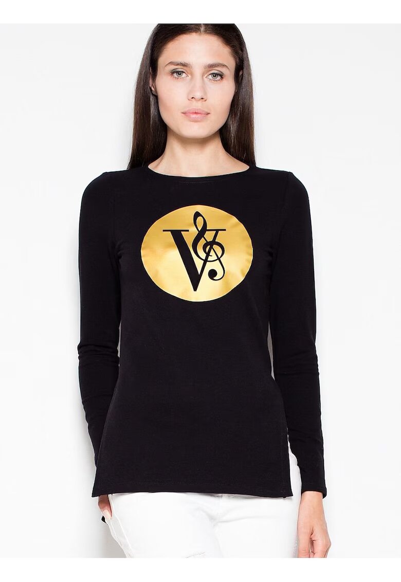 Venaton Hanorac asimetric - slim-fit - imprimeu original - negru - bumbac