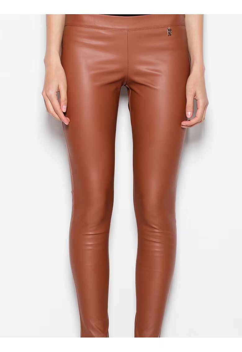 Venaton Pantaloni dama - imitatie de piele - picioare subtiri - maro - poliester -
