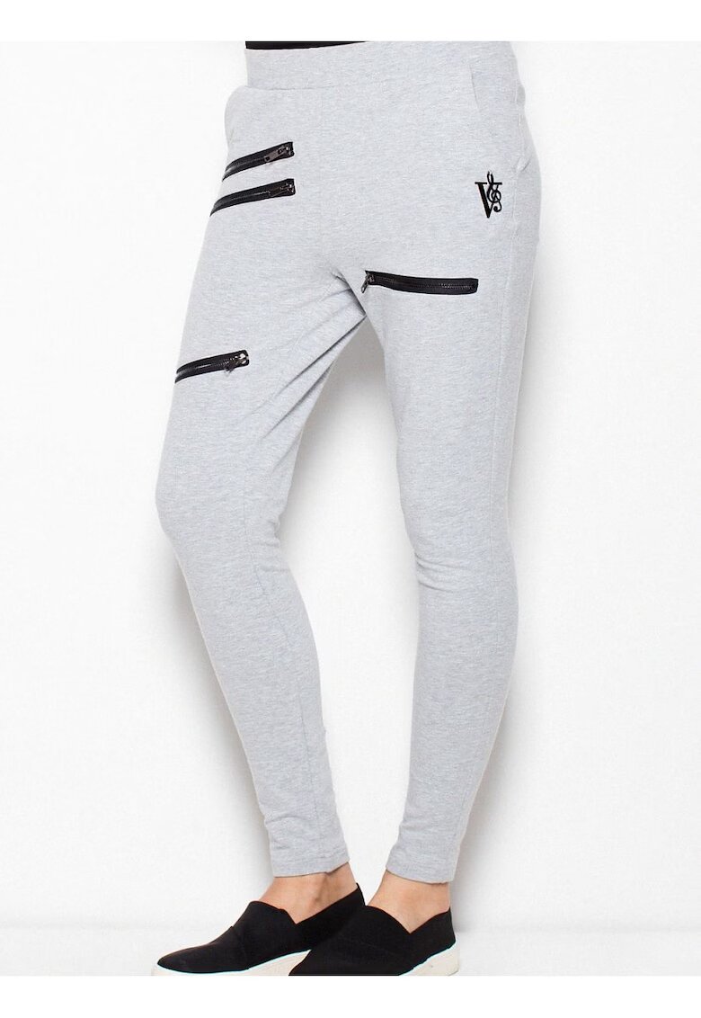 Venaton Pantaloni sport dama - mulati - cu talie joasa - gri - bumbac