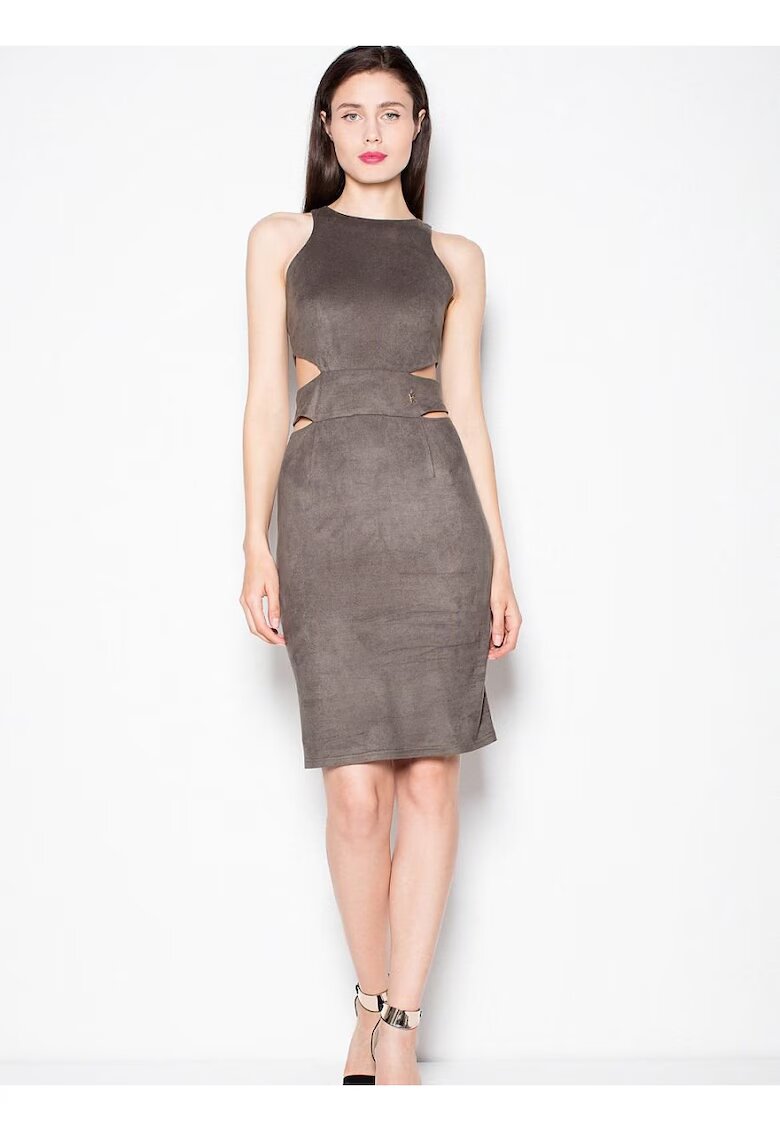 Venaton Rochie de seara verde - piele de caprioara - decupaje talie - elastan 5% - poliester 95%