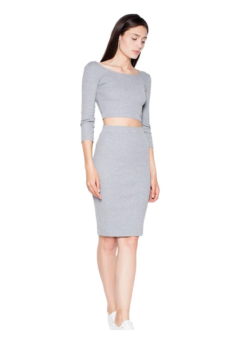 Venaton Set fusta si crop top - gri - bumbac/elastan