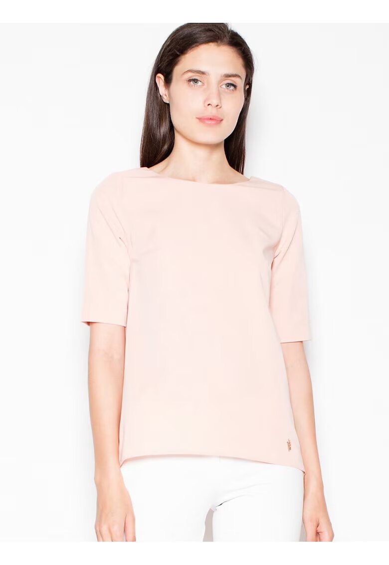 Venaton Tricou dama asimetric - decupaj spate - roz - poliester-viscosa -