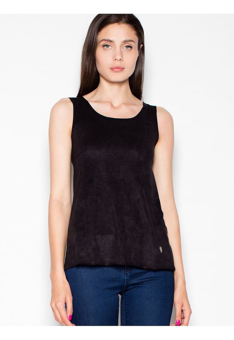 Venaton Tricou dama negru - piele intoarsa - decolteu semicircular - model lejer