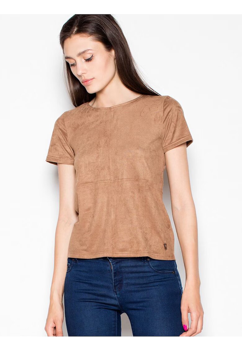 Venaton Tricou dama piele intoarsa - maneci scurte - decolteu semicircular - maro