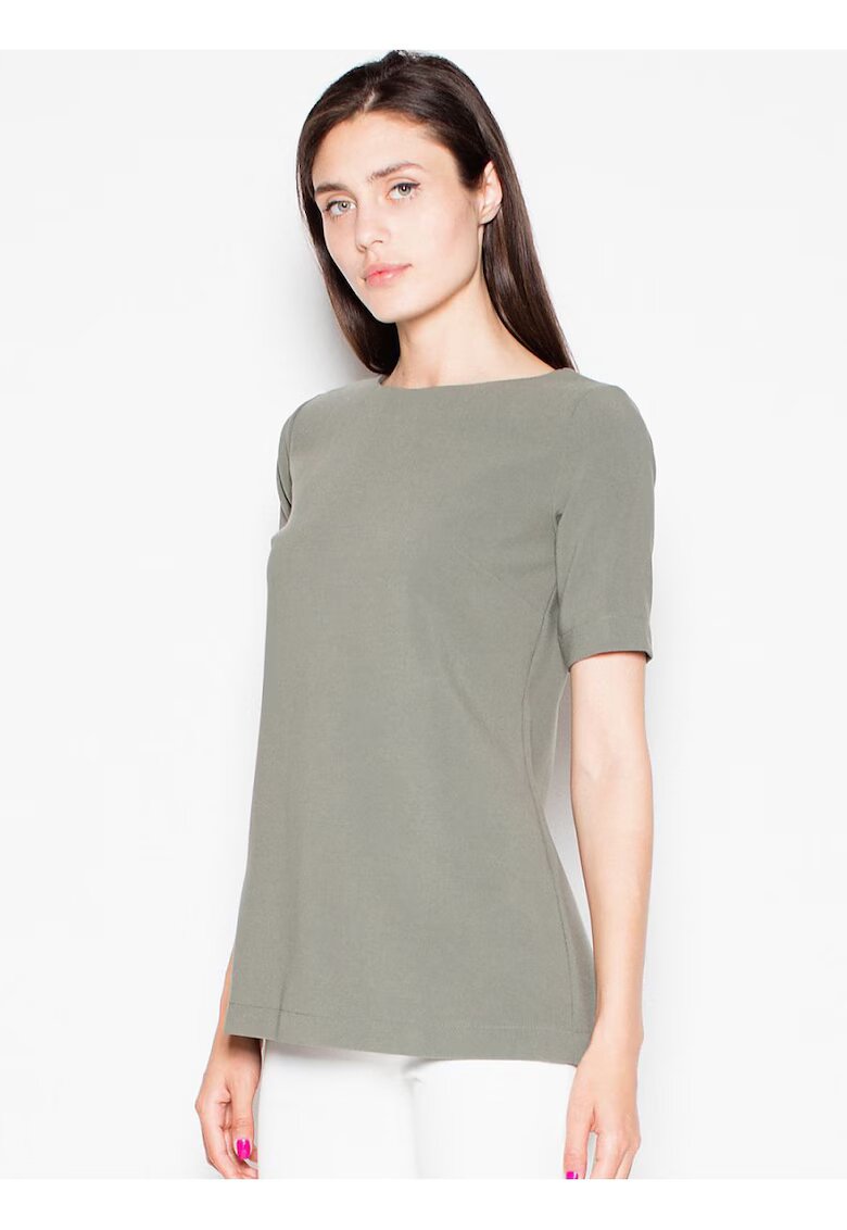 Venaton Tricou dama verde - croiala prelungita - decupaje patrate - poliester. -