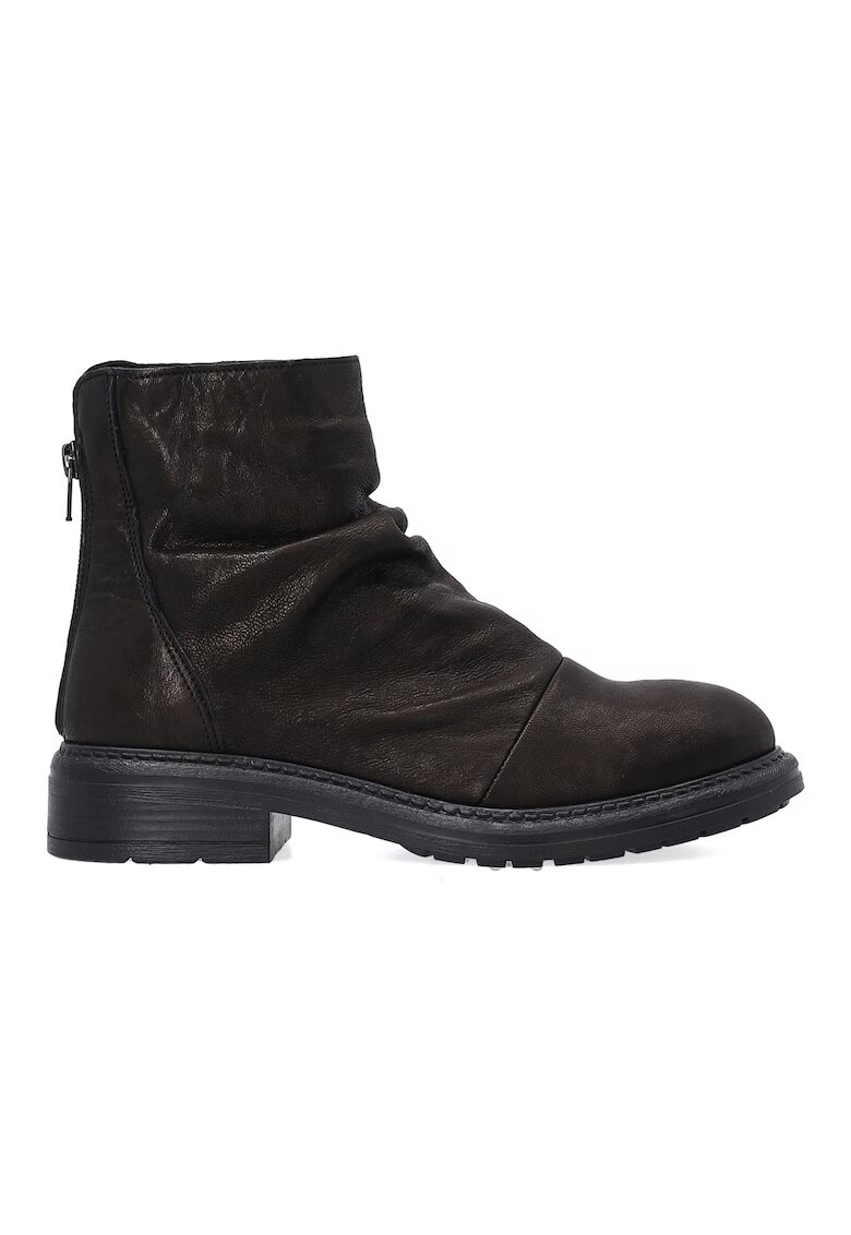 VENEZIA Botine din piele neagra cu tulpina incretita
