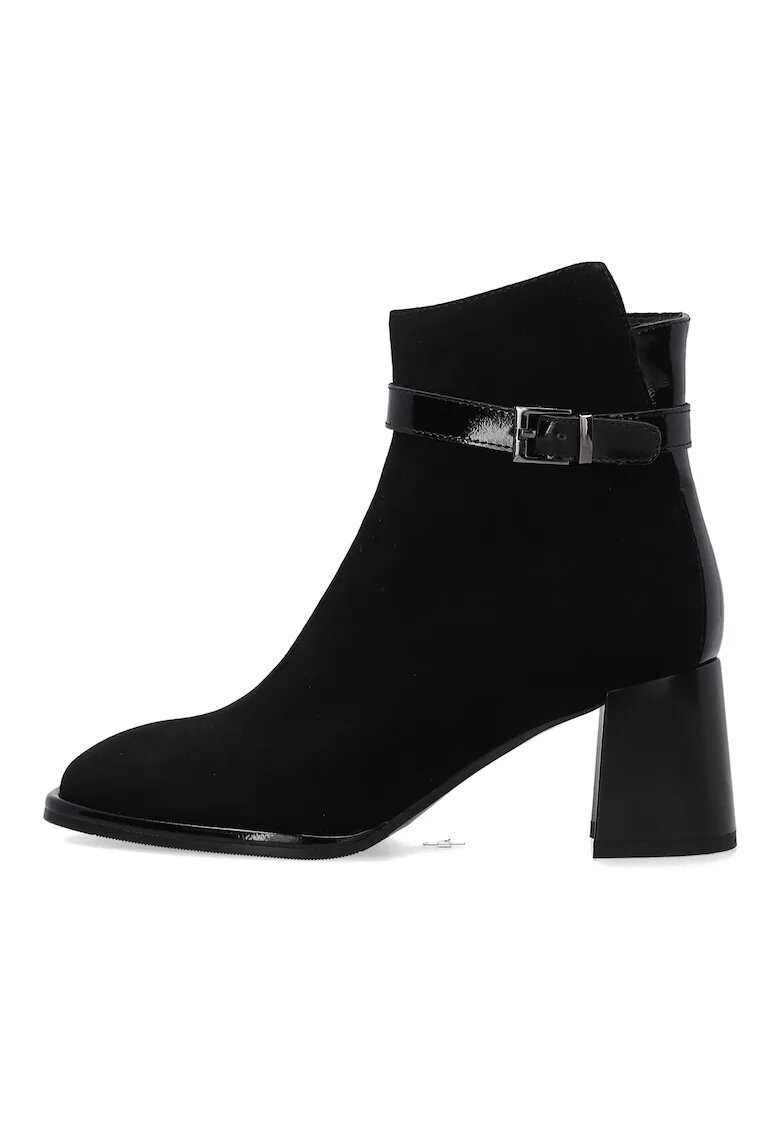 VENEZIA Botine negre din piele intoarsa cu catarama decorativa