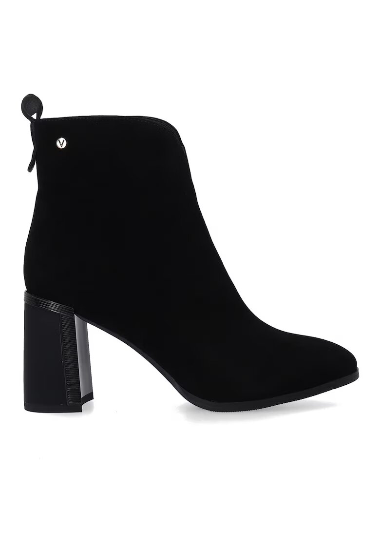 VENEZIA Botine negre din piele intoarsa cu toc decorativ si detalii aurii MARIMEA