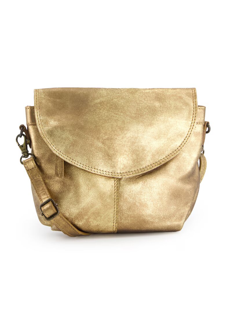 VENEZIA Geanta crossbody dama piele naturala - auriu - 19x19x4cm - 2 buzunare interioare - 2 buzunare exterioare - curea detasabila max 150cm