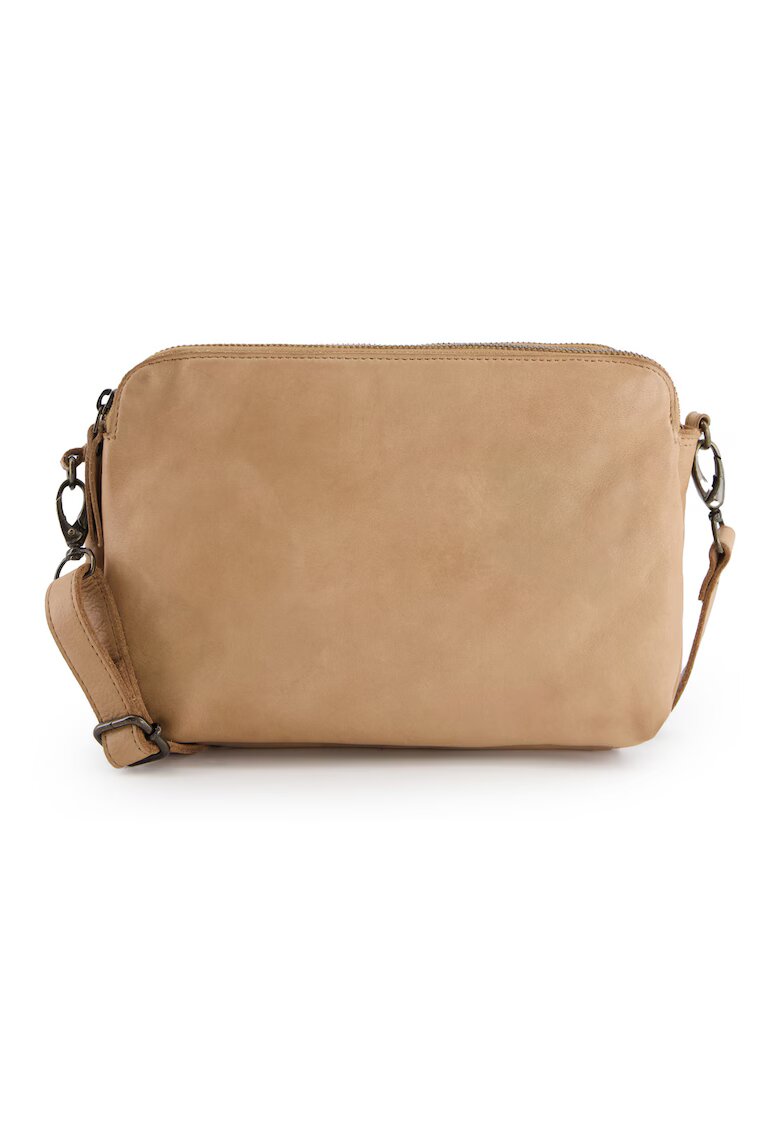 VENEZIA Geanta crossbody dama piele naturala - bej - 18x26x10cm - 2 buzunare interioare - 1 buzunar exterior - curea detasabila max 150cm