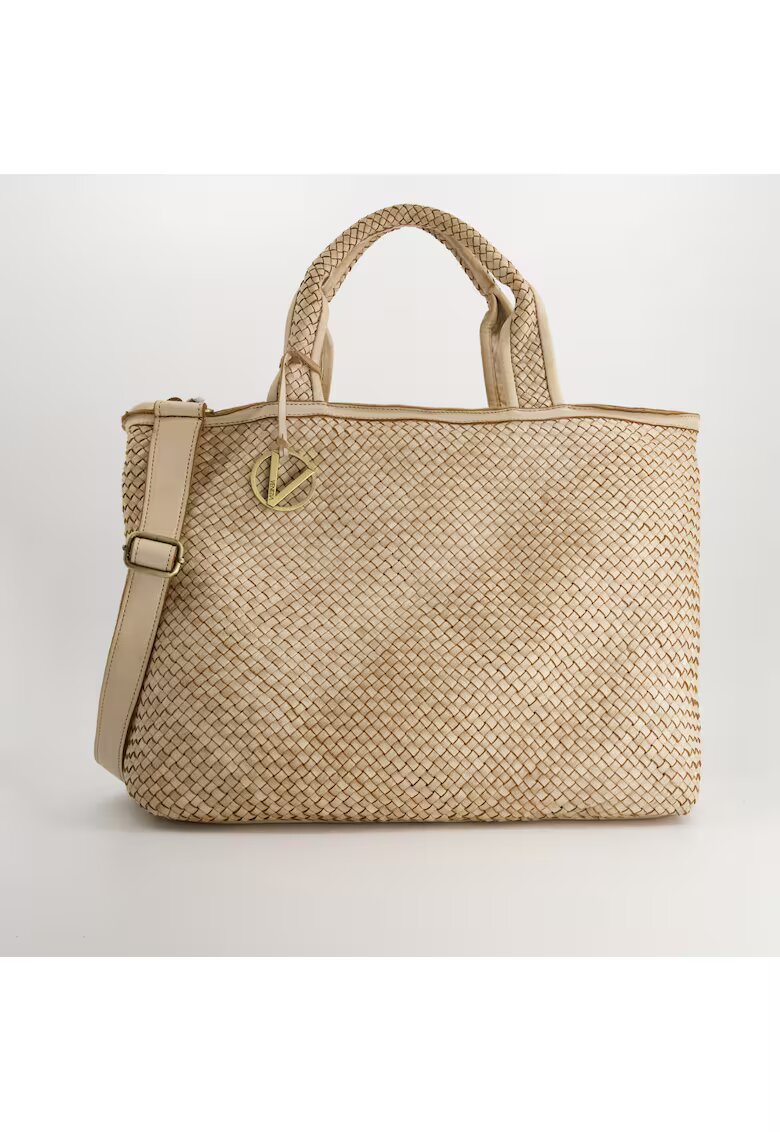 VENEZIA Geanta crossbody dama - piele naturala - bej - 34x45x14cm - inaltime manere 43cm