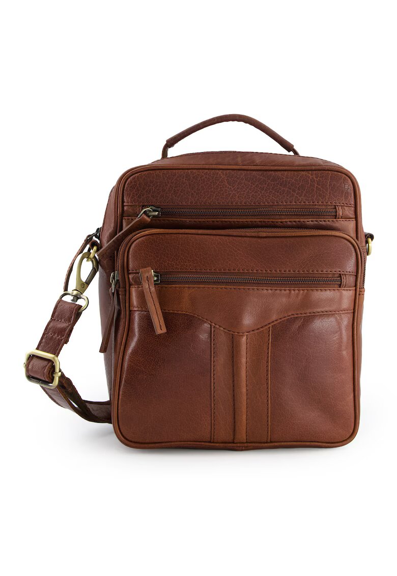 VENEZIA Geanta crossbody dama piele naturala - maro - 25x22x10cm - 4 buzunare externe - curea detasabila max 140cm