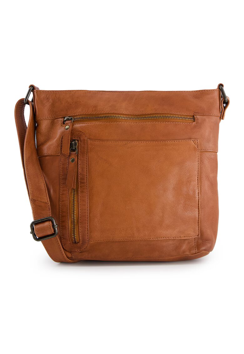 VENEZIA Geanta crossbody dama piele naturala - maro - 26x30x9cm - 3 buzunare interioare - 4 buzunare exterioare