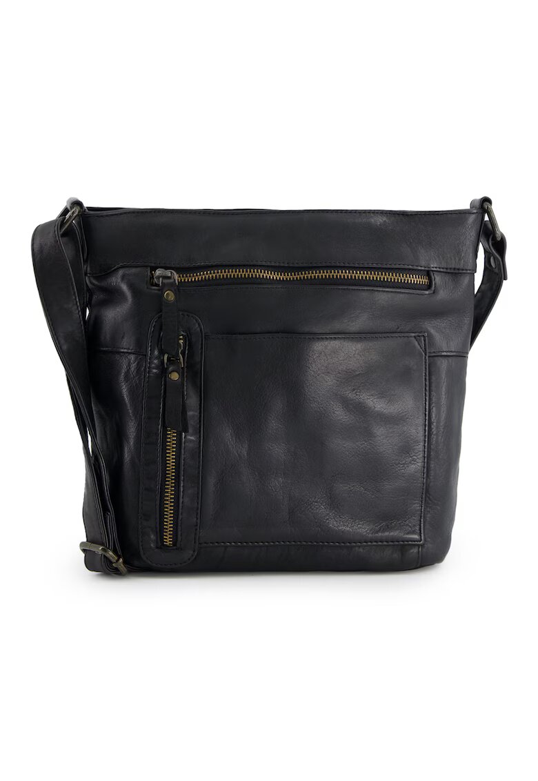 VENEZIA Geanta crossbody dama piele naturala - neagra - 3 buzunare interioare - 4 buzunare exterioare - 26x30x9cm