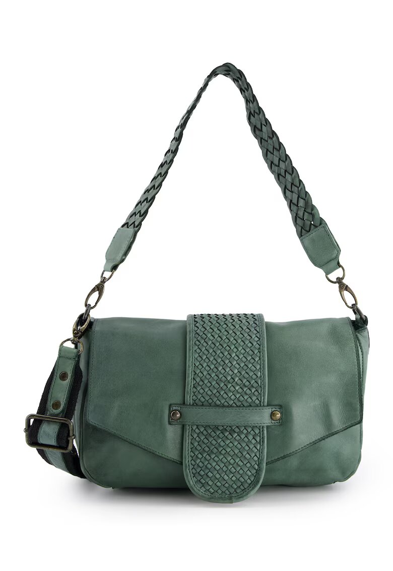 VENEZIA Geanta crossbody dama piele naturala - verde - 18x30x8 -5cm - curea detasabila - 2 buzunare interioare - 1 buzunar exterior