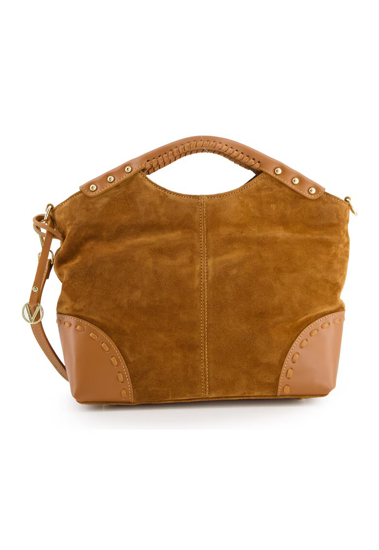 VENEZIA Geanta crossbody din piele intoarsa maro - dimensiuni 29x26x10cm - curea detasabila 115cm