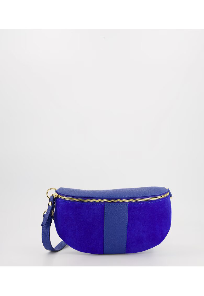 VENEZIA Geanta crossbody din piele naturala - albastru marin - 1 compartiment - dimensiuni 13x27x2cm