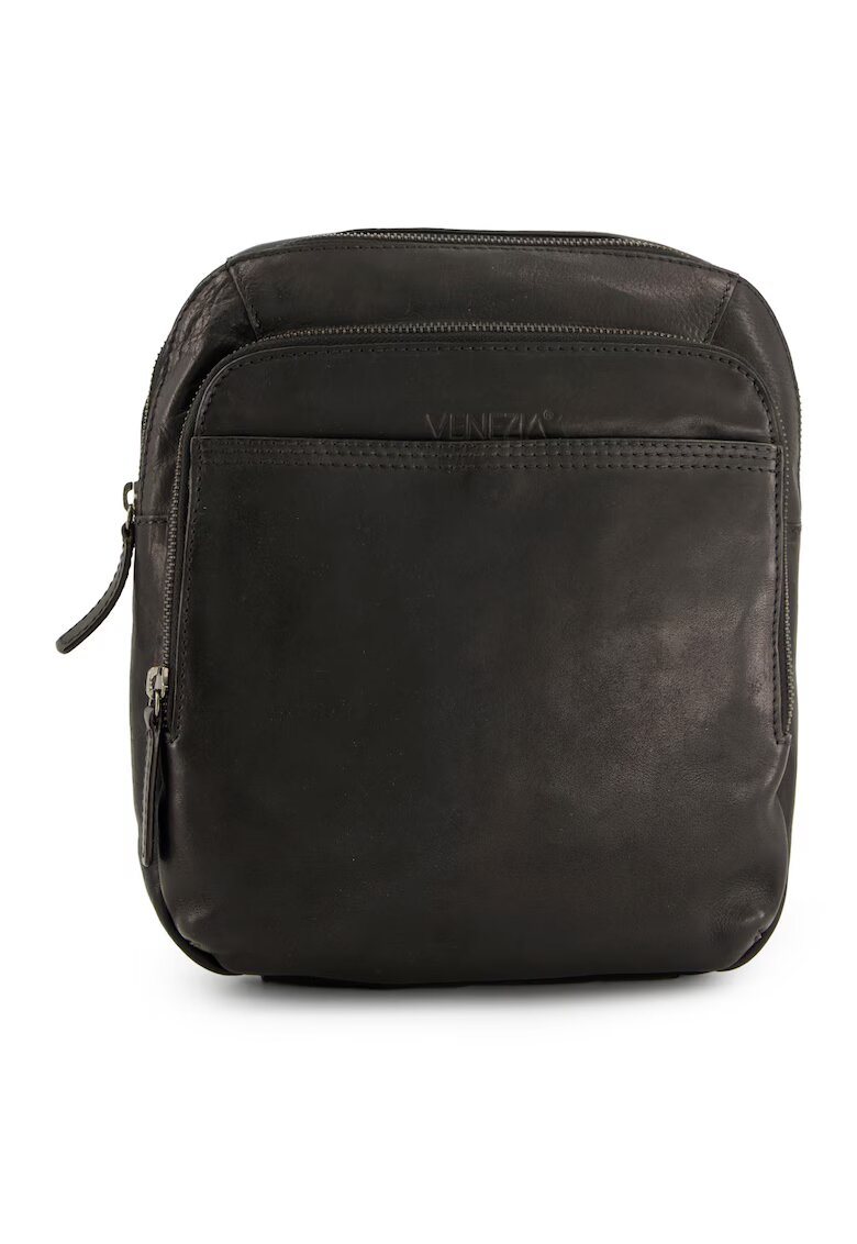 VENEZIA Geanta crossbody din piele naturala cu buzunare multiple - Negru - 30x24x7