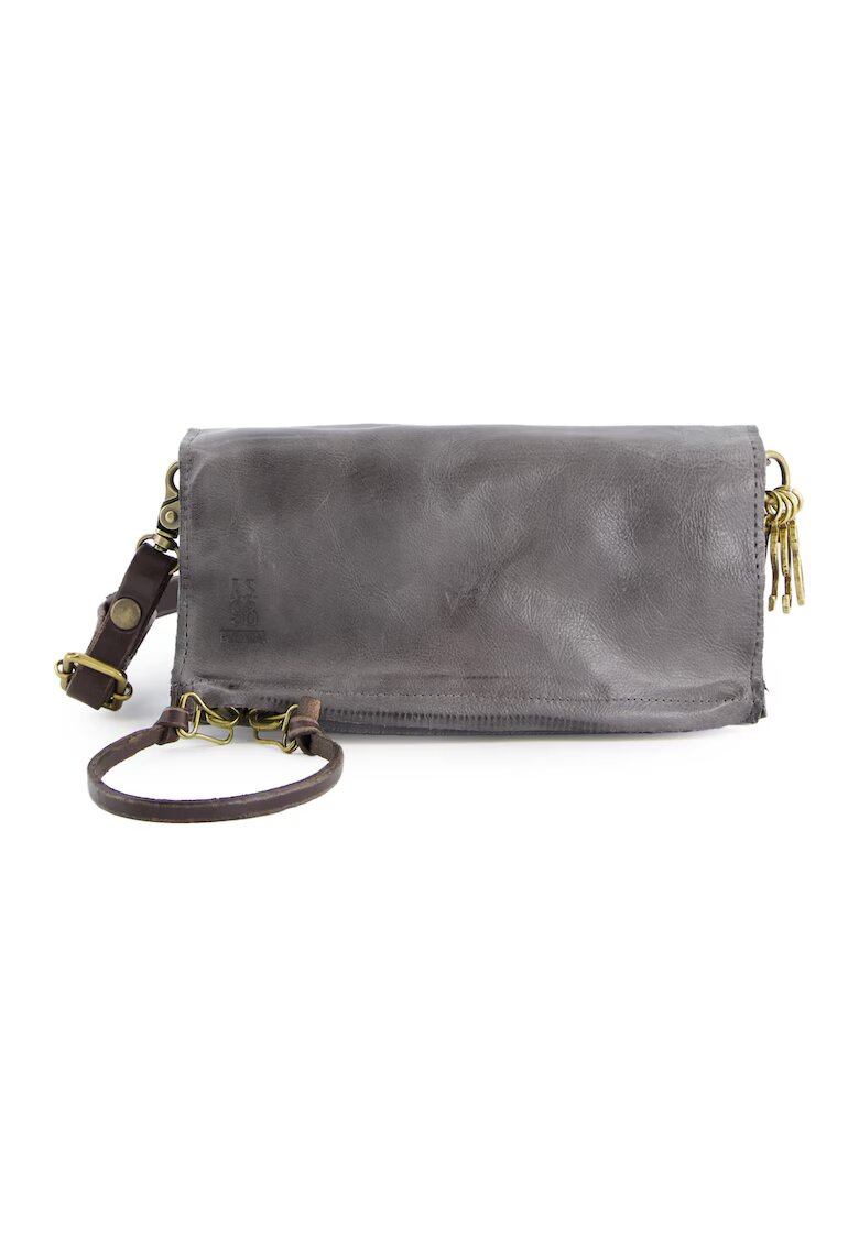 VENEZIA Geanta crossbody din piele naturala cu multiple compartimente - Gri - 12x21x10