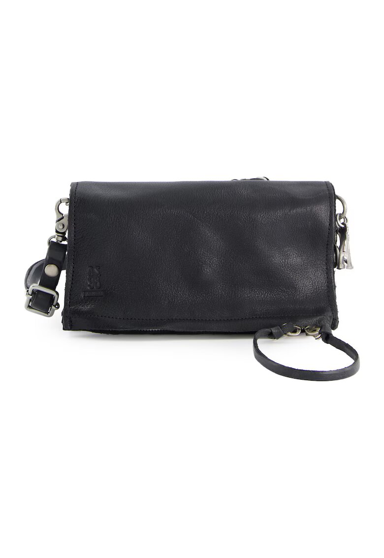 VENEZIA Geanta crossbody din piele naturala cu multiple compartimente - Negru - 12x21x10