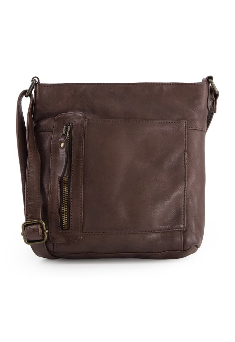 VENEZIA Geanta crossbody din piele naturala - maro - 21x19x6cm - 5 buzunare - curea max 145cm