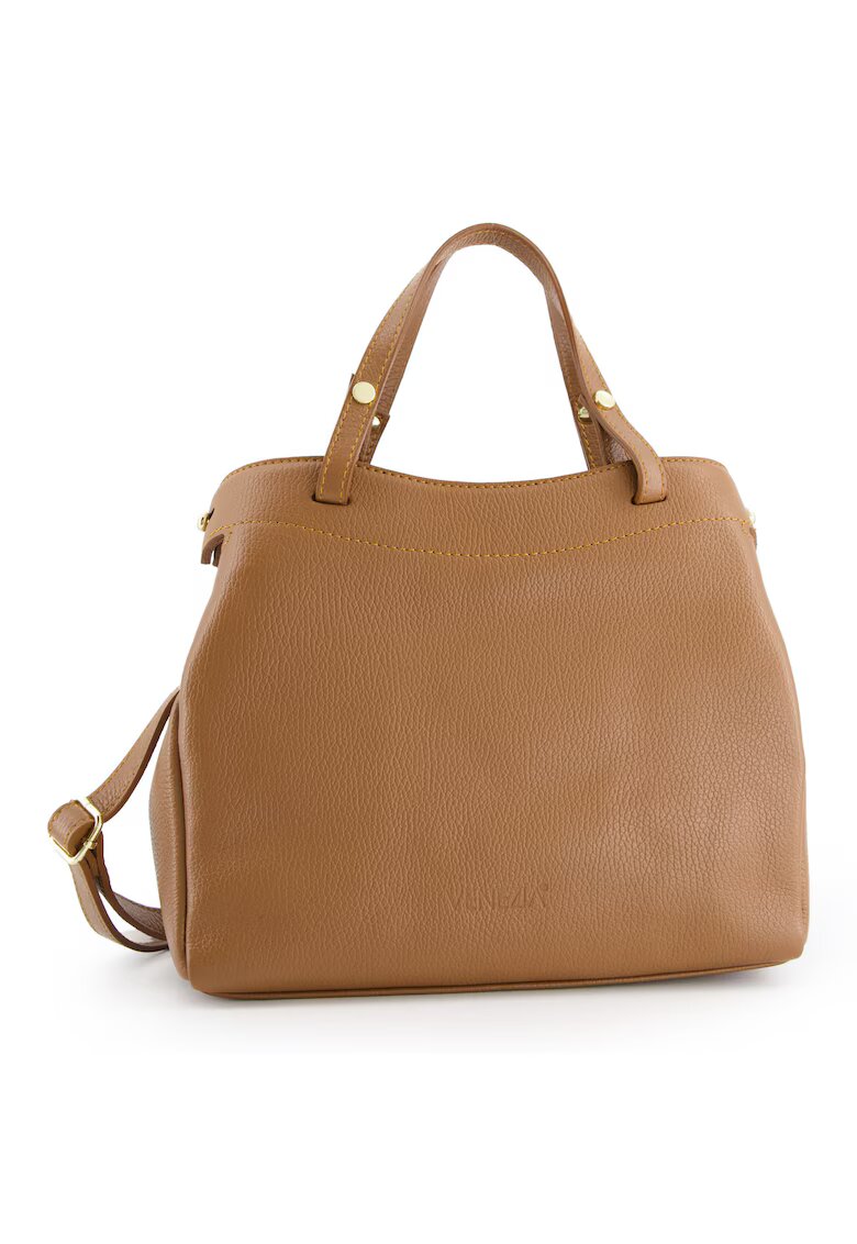 VENEZIA Geanta crossbody din piele naturala - maro - 31x26x10cm - cu 3 compartimente interioare - curea detasabila max 115cm