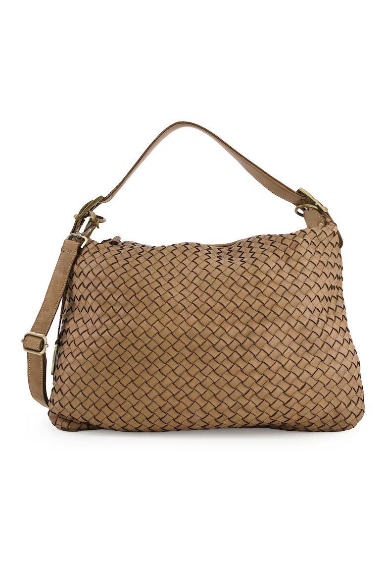 VENEZIA Geanta crossbody din piele naturala - maro - 40x51x9cm - cu 3 buzunare interioare - curea detasabila max 120cm