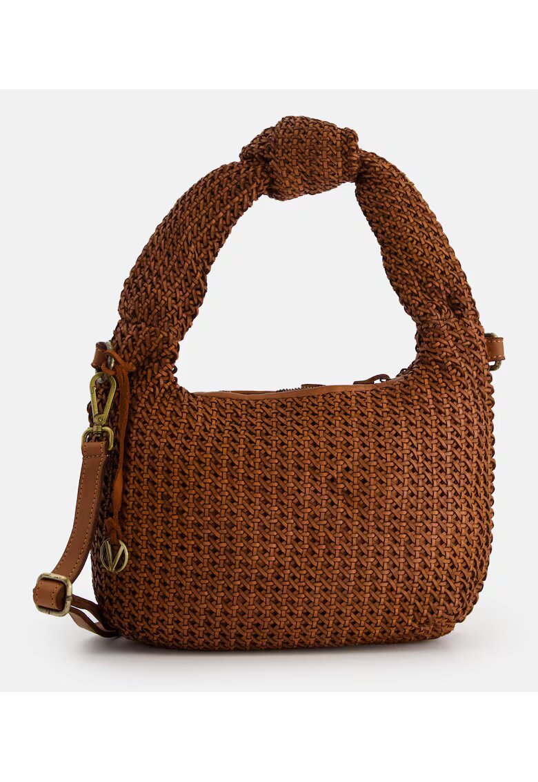 VENEZIA Geanta crossbody din piele naturala - maro - dimensiuni 23x34x9cm - cu curea reglabila - buzunare interioare.