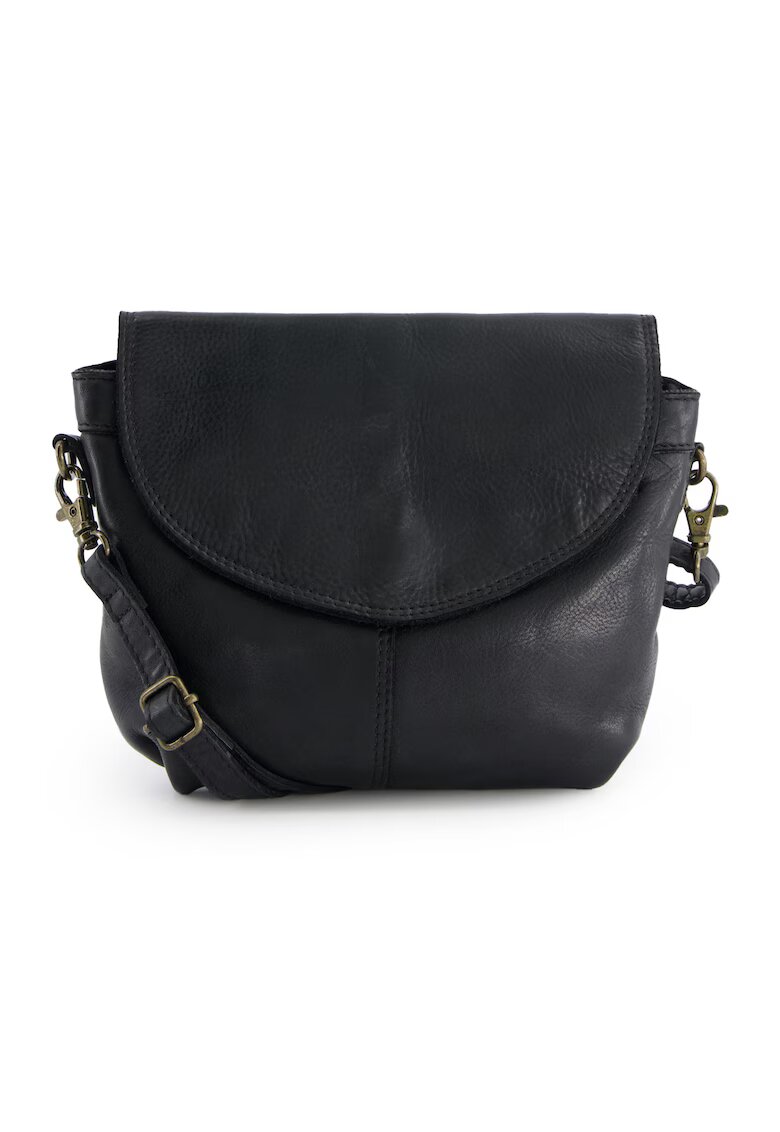 VENEZIA Geanta crossbody din piele naturala neagra - 19x19x4cm - cu 2 buzunare interioare si 2 exterioare - curea detasabila max 150cm