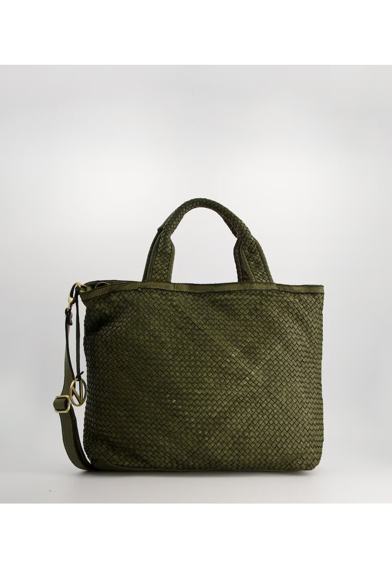 VENEZIA Geanta crossbody din piele naturala - verde - 34x45x14cm - cu trei compartimente interioare - curea detasabila